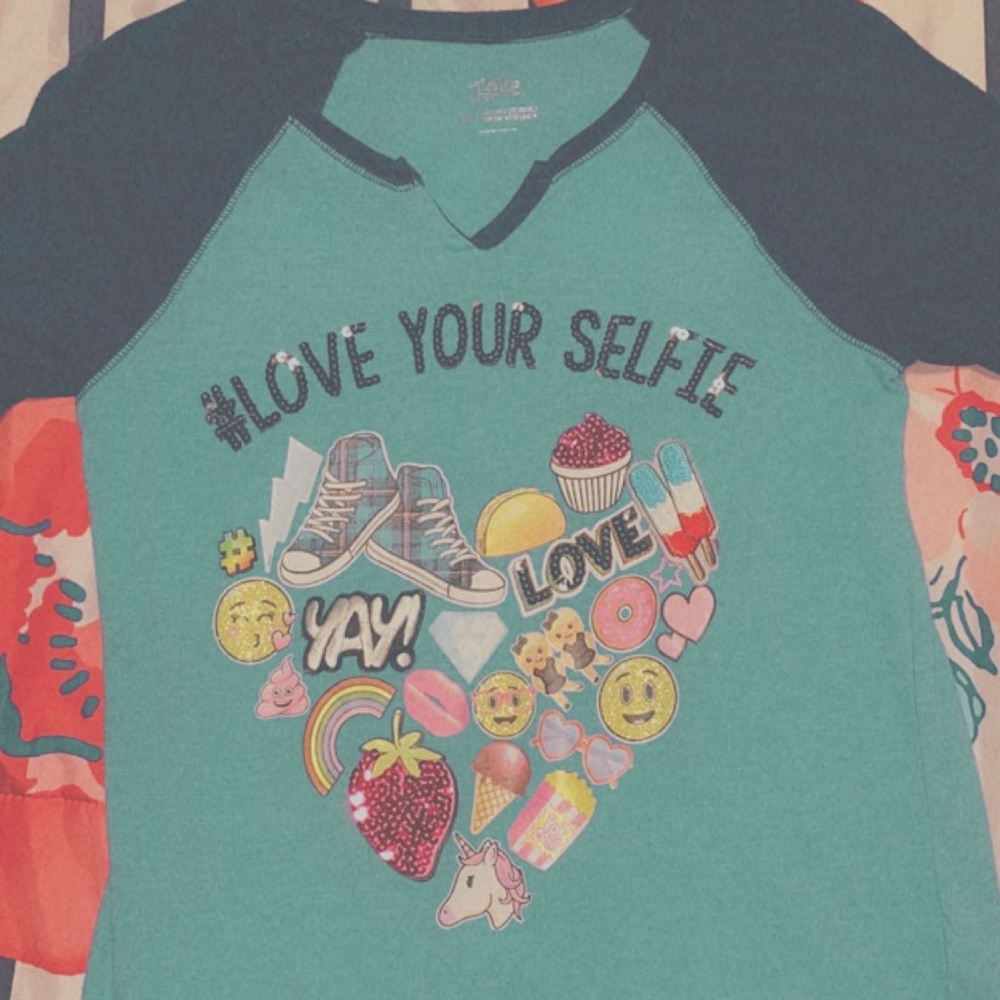 Justice Love your self shirt with heart and emojis